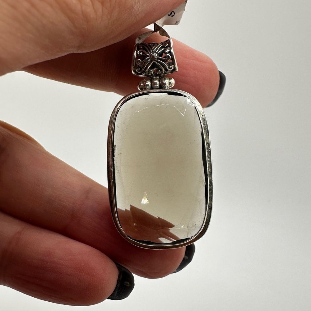 NWT faceted 29x18mm‎ Smoky Quartz pendant in solid Bali sterling silver! - Picture 10 of 14
